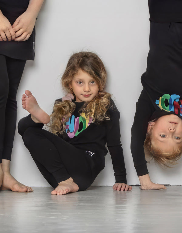 Pima Cotton Enjoy Blues Kids Pajamas Legging Playwear Set Black