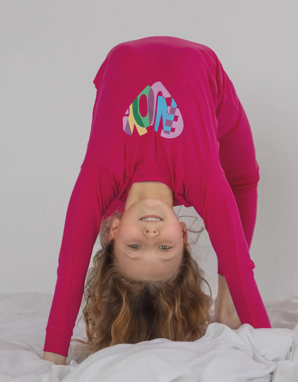 Pima Cotton Enjoy Pinks Kids Pajamas Legging Playwear Set Hot Pink