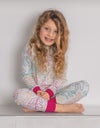 Pima Cotton Fresh Leaves Kids Pajamas Legging Playwear Set Hot Pink