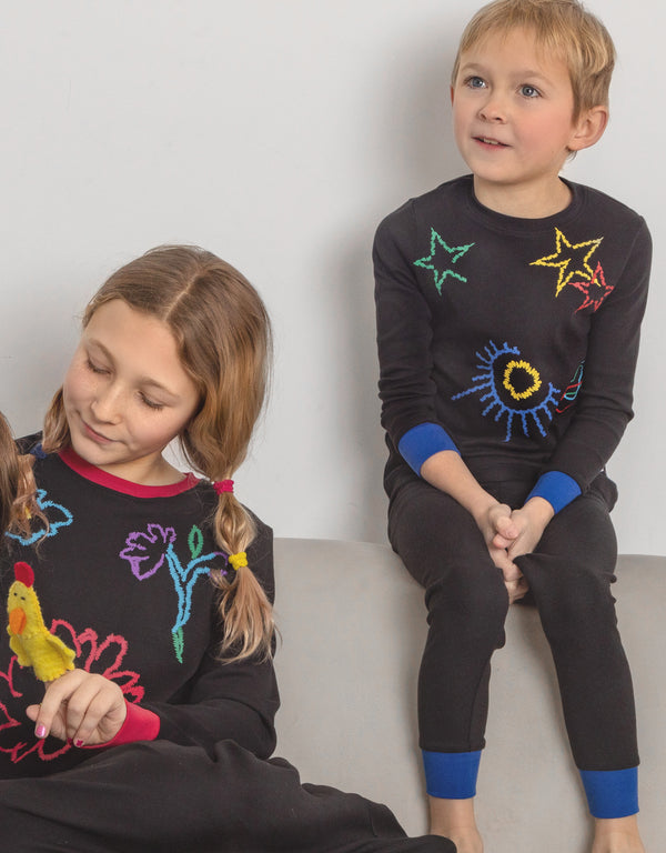 Pima Cotton Fuzzy Galaxy Kids Pajamas Legging Playwear Set Black