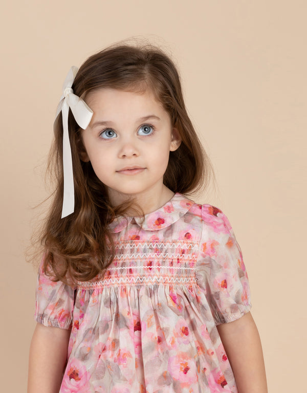 Toddler Girl Smocked Playwear Bloomer Set Floral Print Pink