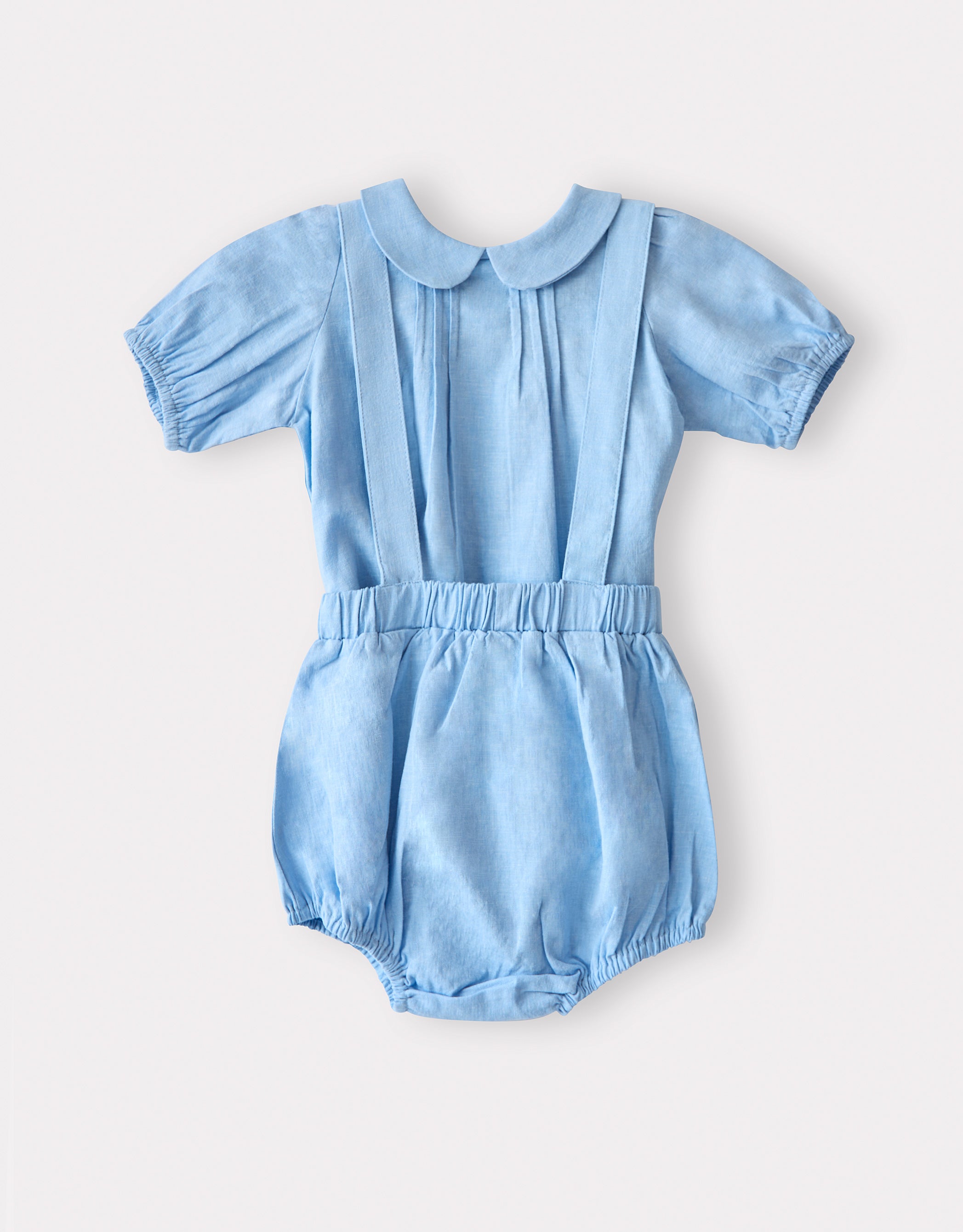 Toddler Girl Pintucked Linen Playwear Bloomer Set Light Blue