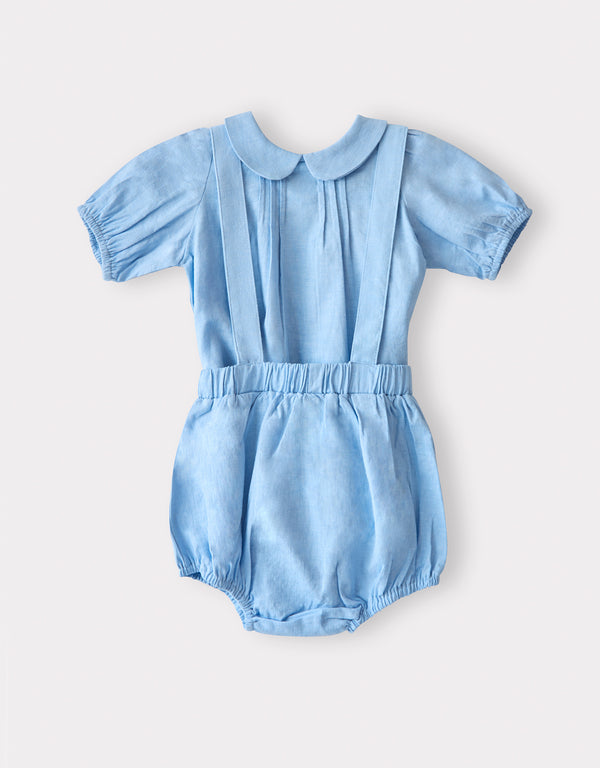 Toddler Girl Pintucked Linen Playwear Bloomer Set Light Blue