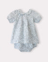Toddler Girl Pintucked Linen Playwear Bloomer Set Mini Floral Blue