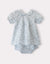 Toddler Girl Pintucked Linen Playwear Bloomer Set Mini Floral Blue