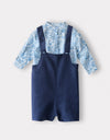 Toddler Boy Linen Overall Set with Tabbed Sleeve Print Shirt Navy