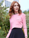 Cropped Ribbed Sweater with Pocket and Shoulder Detail Pink
