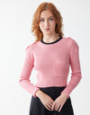 Cropped Ribbed Sweater with Pocket and Shoulder Detail Pink