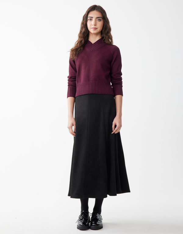 35" Faux Suede Gored Aline Skirt Black