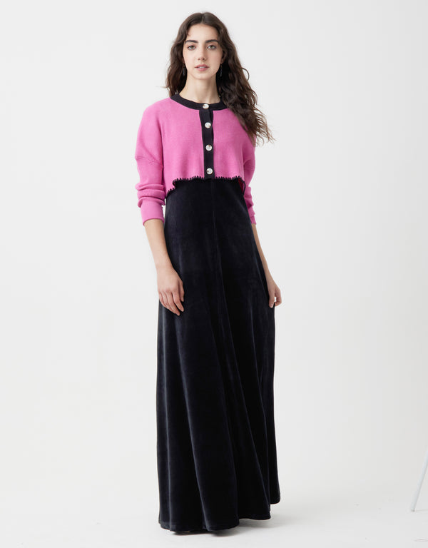 Cropped Button Cardigan with Picot Trim Candy