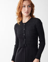 Sparkly Ribbed Cropped Button Cardigan Black
