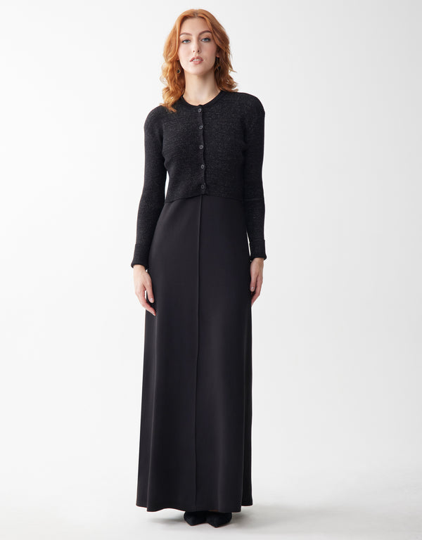 Sparkly Ribbed Cropped Button Cardigan Black