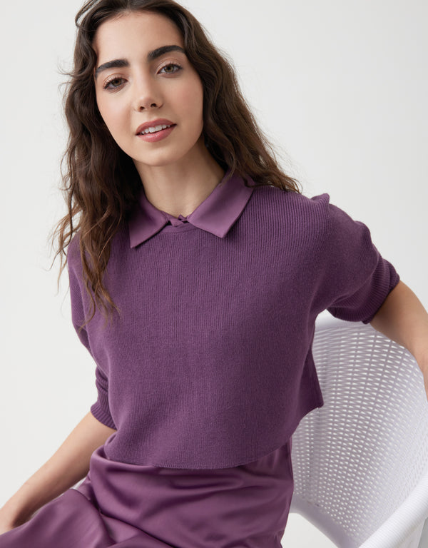 Ribbed Cropped Crewneck Top Lavender