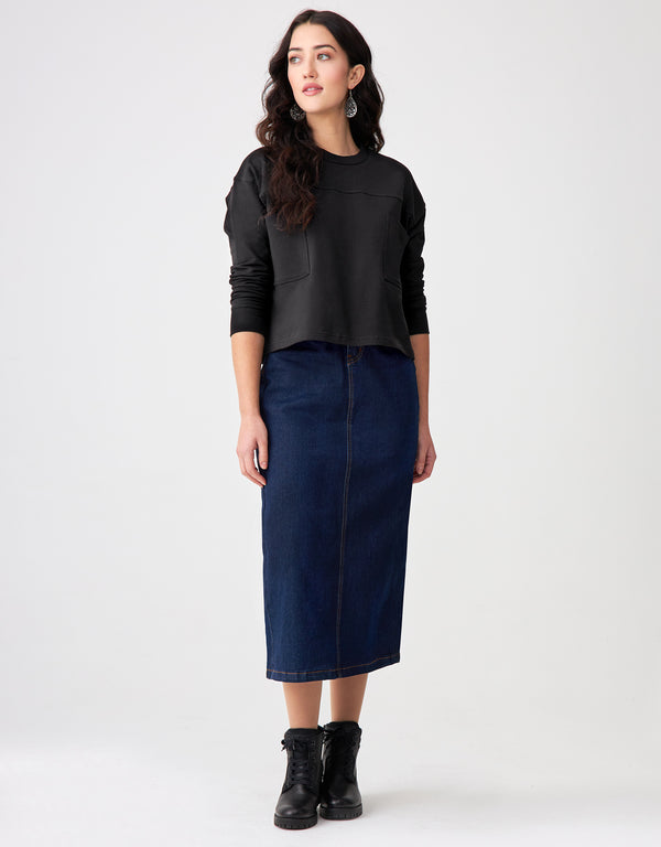 French Terry Cropped Pocket Sweatshirt Black