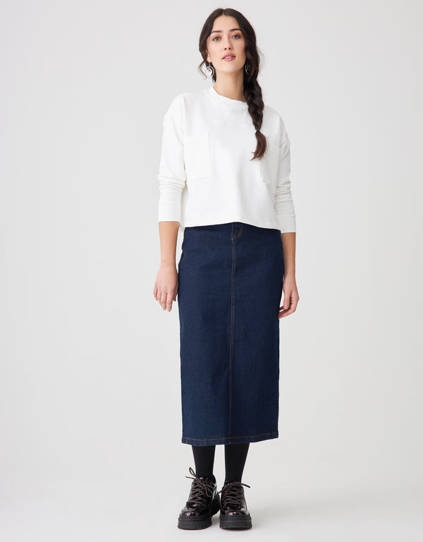 French Terry Cropped Pocket Sweatshirt White