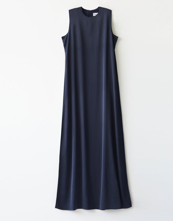 Satin Sleeveless Lined Aline Maxi Dress Shabbos Robe Navy
