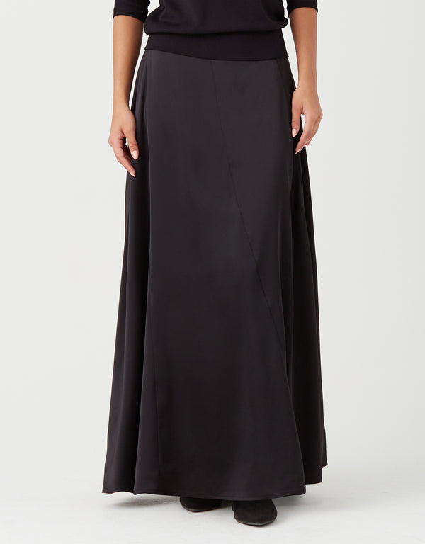 40" Satin Gored Waistband Skirt with Back Elastic Black