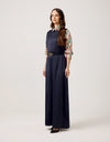 Satin Sleeveless Maxi Crew Shift Dress Navy