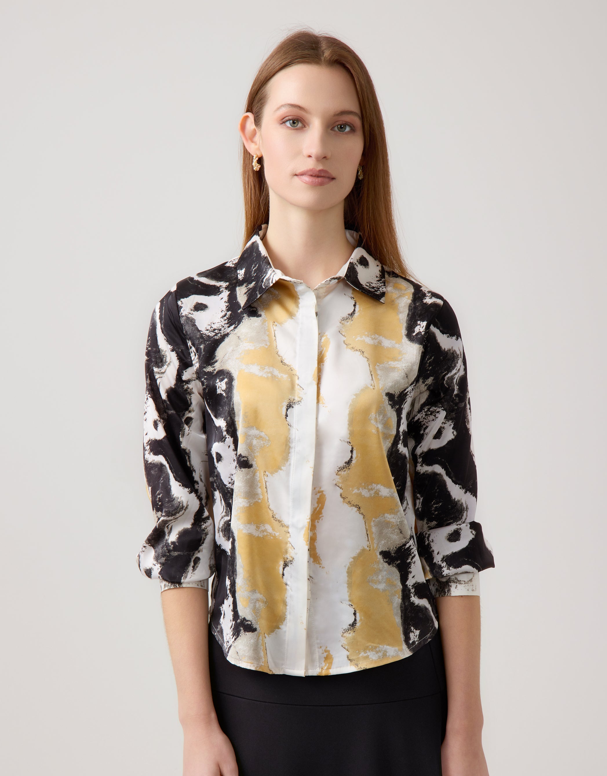 Print Satin Shirt Black Gold Colorwash The Lingerie Shop NY Print Satin Shirt Black Gold Colorwash The Lingerie Shop NY