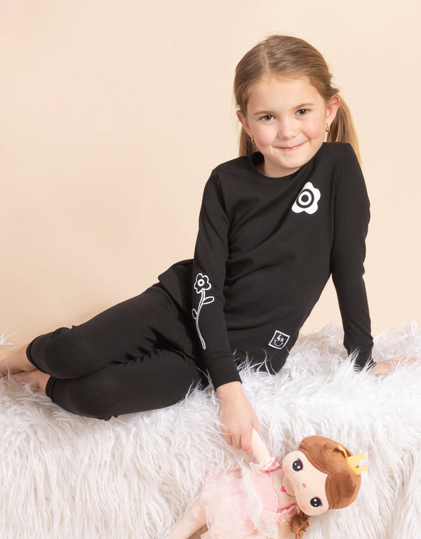 Pima Cotton Kids Pajamas Legging Playwear Set Daisy Dips Black