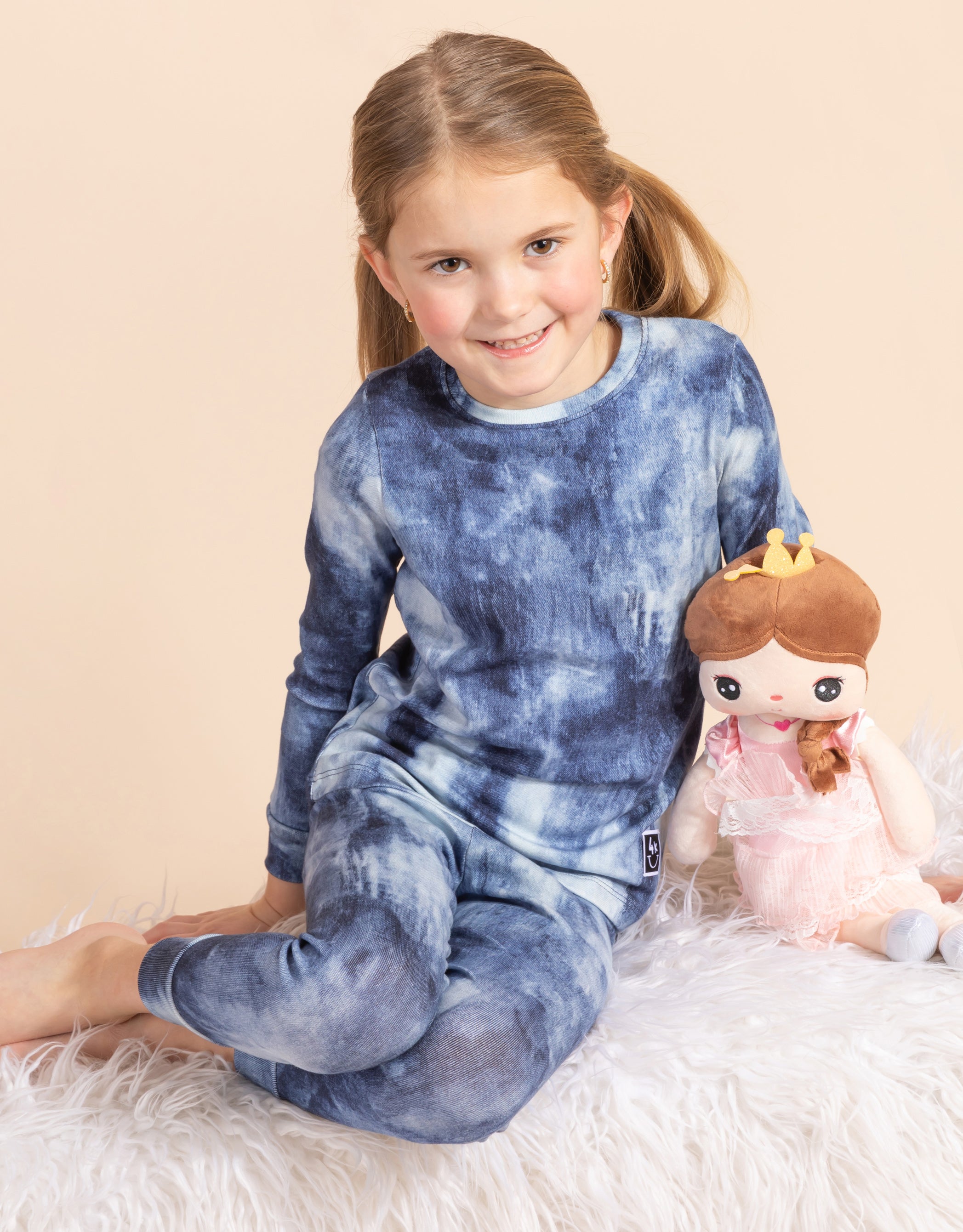 Pima Cotton Kids Pajamas Legging Playwear Set Denim Wash Blue