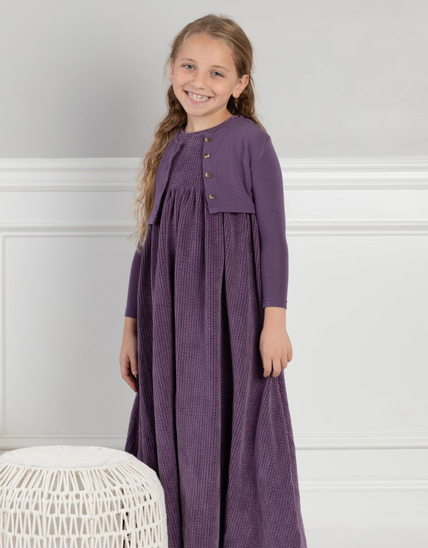 Corduroy Maxi Shabbos Jumper and Matching Cardigan Set Purple