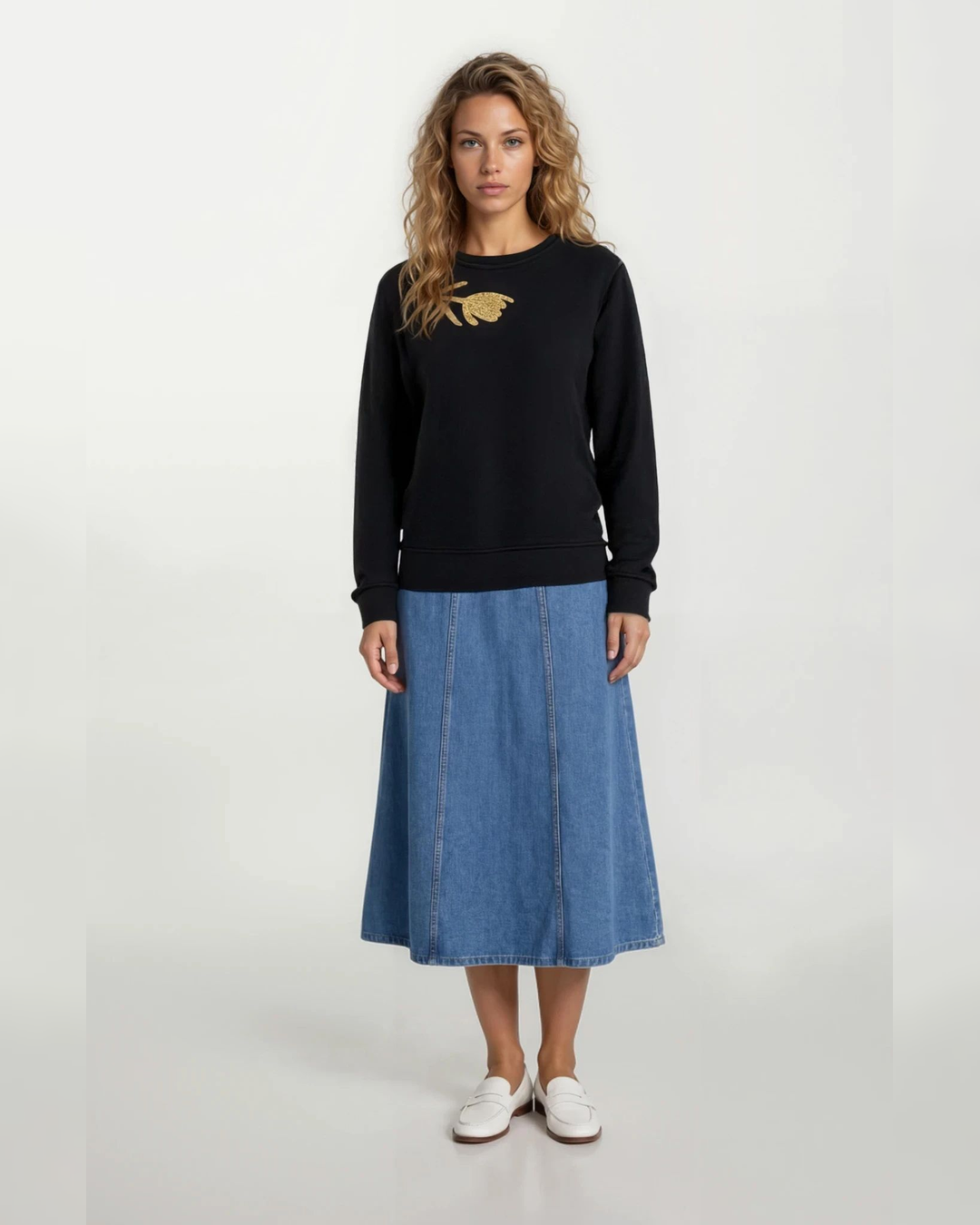 Cozy Black Top Featuring Refined Gold Embroidery