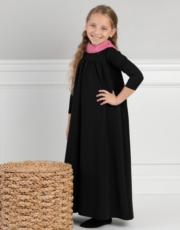 Girls Maxi Dress Shabbos Robe Pink Fuzzy Collar