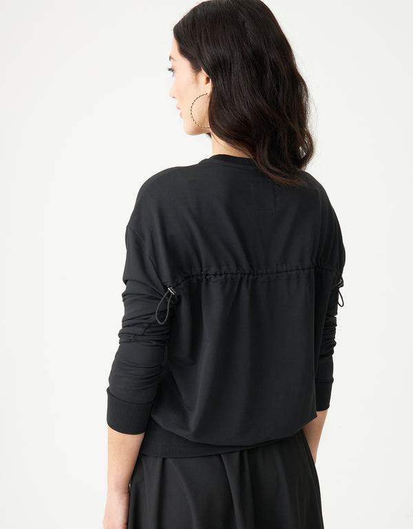 Stretch French Terry Crew Top with Back Bungee Black