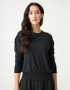 Stretch French Terry Crew Top with Back Bungee Black