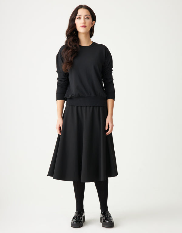 Stretch French Terry Crew Top with Back Bungee Black