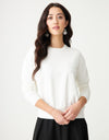 Stretch French Terry Crew Top with Back Bungee White