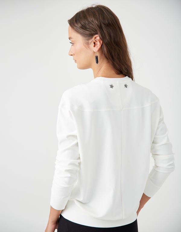 Light French Terry Sweatshirt with Embroidered Screen Print Detail White