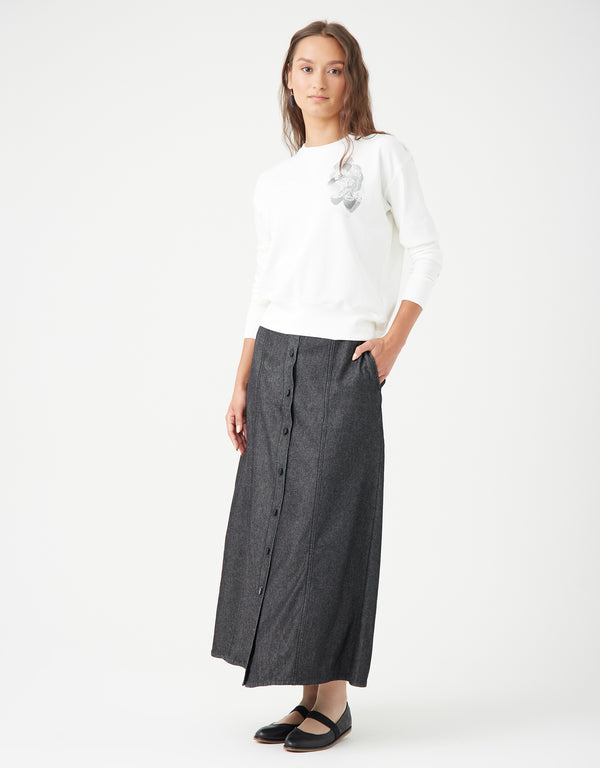 Light French Terry Sweatshirt with Embroidered Screen Print Detail White