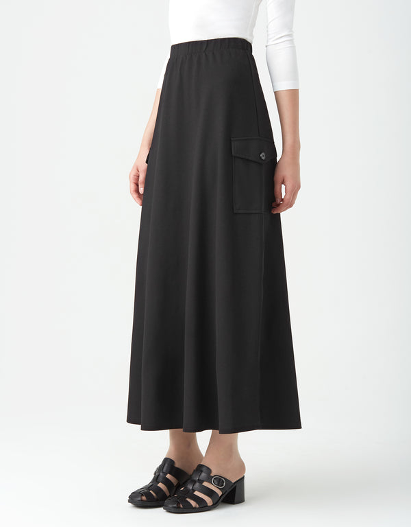33"-35"-37" Jersey Skirt with Elastic Waist and Buttoned Cargo Pockets