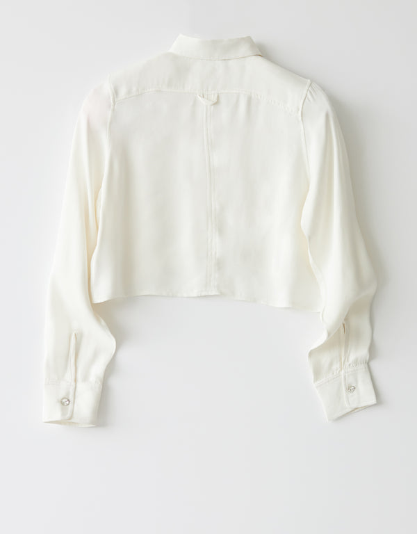 Peau De Soie Cropped Blouse with Jewel Buttons Ivory