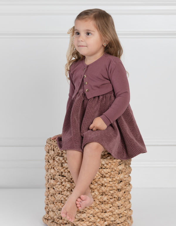 Toddler Girl Corduroy Playwear Set with Matching Cardigan Eggplant