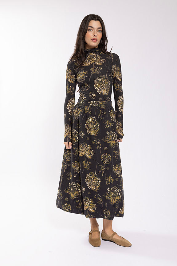 Black/Olive Floral Printed Turtleneck