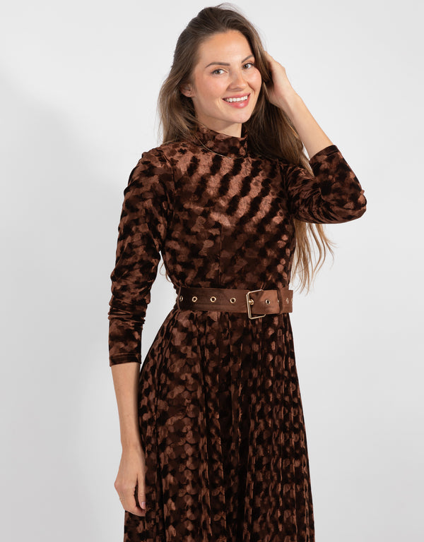 Brown Textured Velvet Maxi Dress