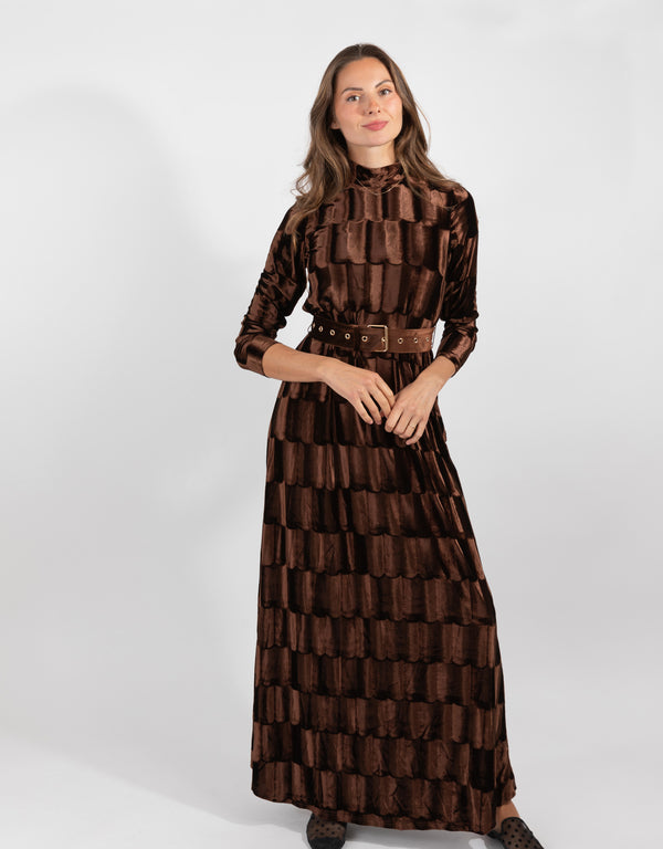 Brown Patterned Maxi Dress