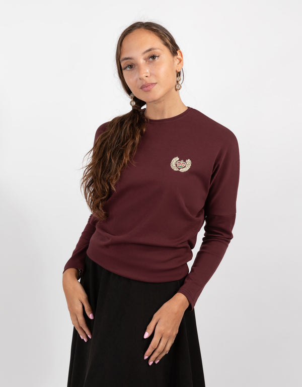 Burgundy Top With Crest Embroidery