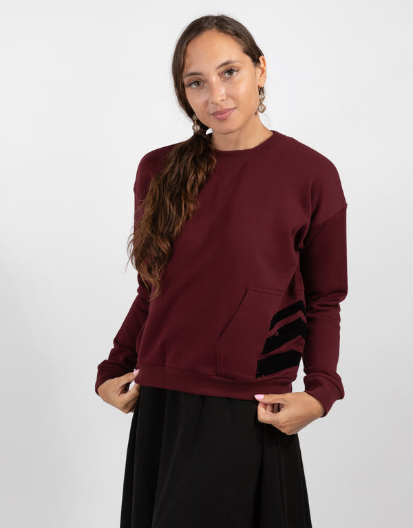 Burgundy Sweatshirt With Black Side Print