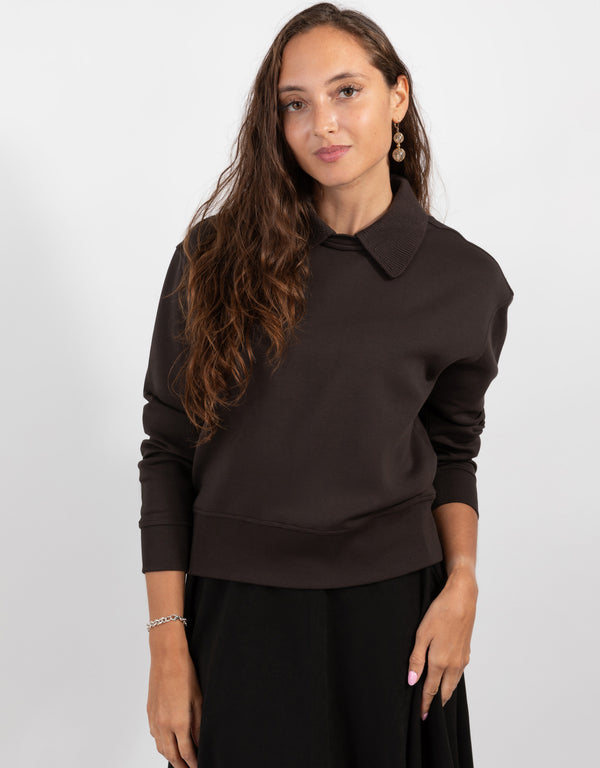 Brown Top With Matching Knit Collar