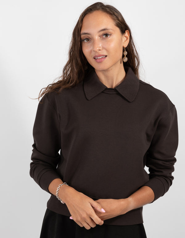 Brown Top With Matching Knit Collar