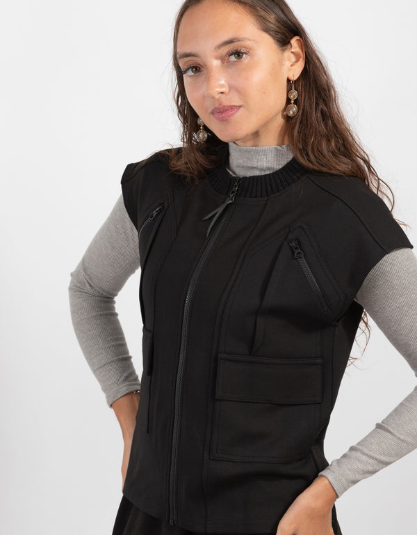 Zip Vest With Ribbed Collar