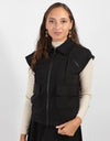 Black Utility Zip Vest With Pockets