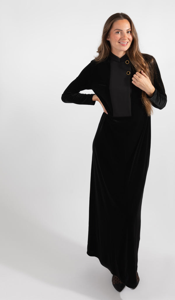 Black Velour Maxi Dress With Plain Detail