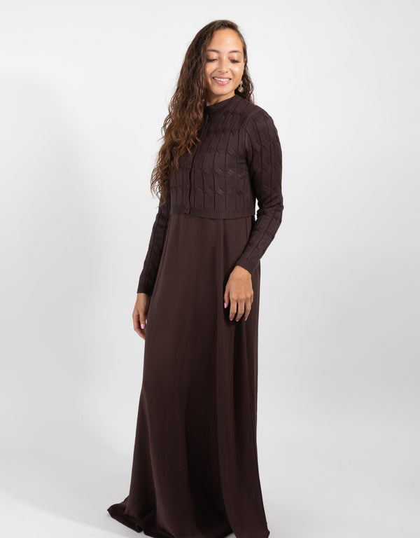 Brown Cable Knit Cardigan