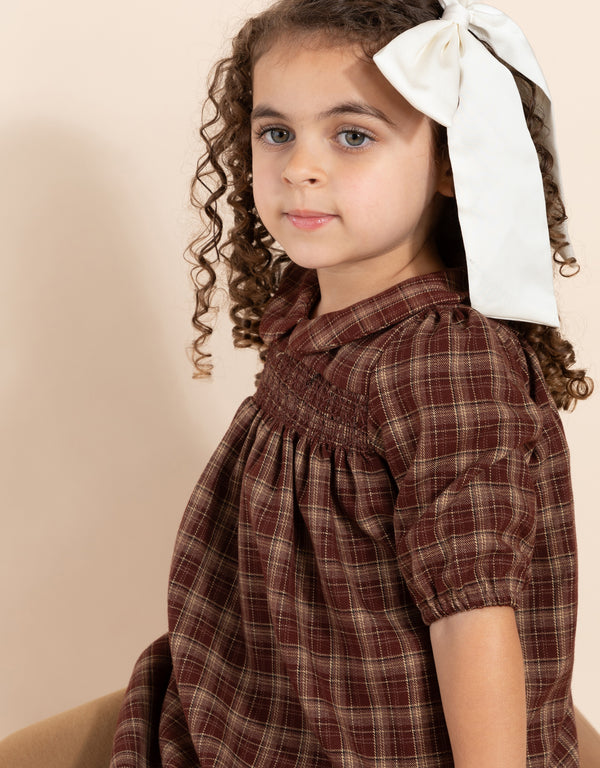 RaeLynn Plaid Smocked Dress Brown