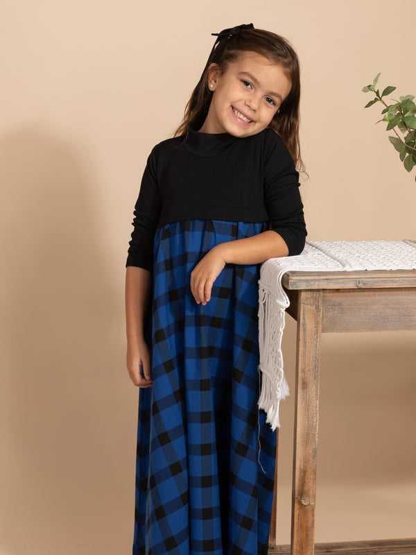 Blue&Black Plaid Maxi Dress